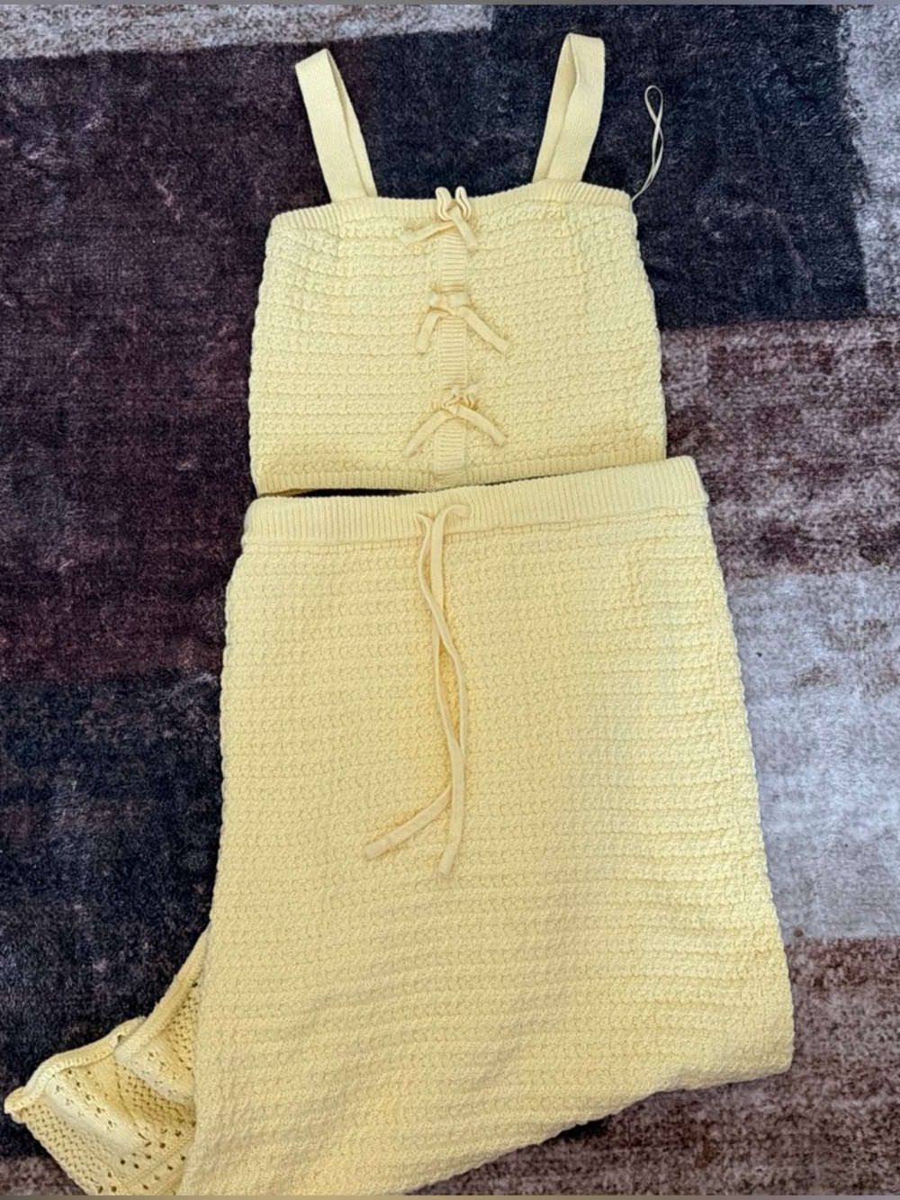 Women Yellow Knit Tank Dress Set